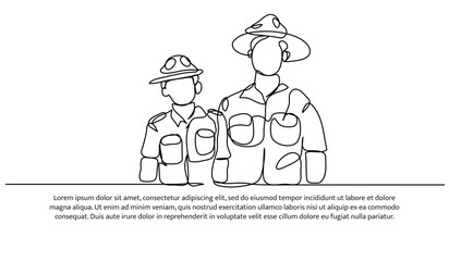 Continuous one line design of Forest ranger.Minimalist style vector illustration on white background.