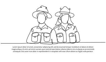 Continuous one line design of Forest ranger.Minimalist style vector illustration on white background.