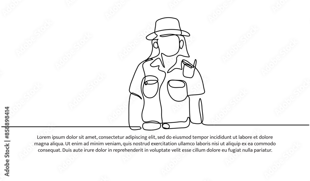 Poster continuous one line design of forest ranger.minimalist style vector illustration on white background