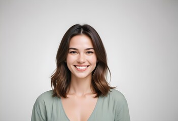 Obraz premium Positive smiling woman on clean background