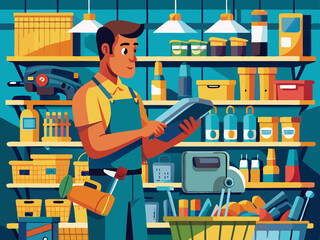 Man shopping for tools in a hardware store