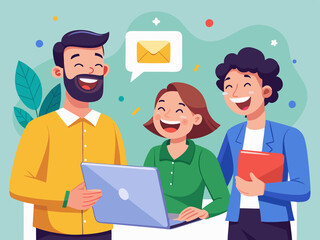 Happy colleagues sharing a laugh over a funny email