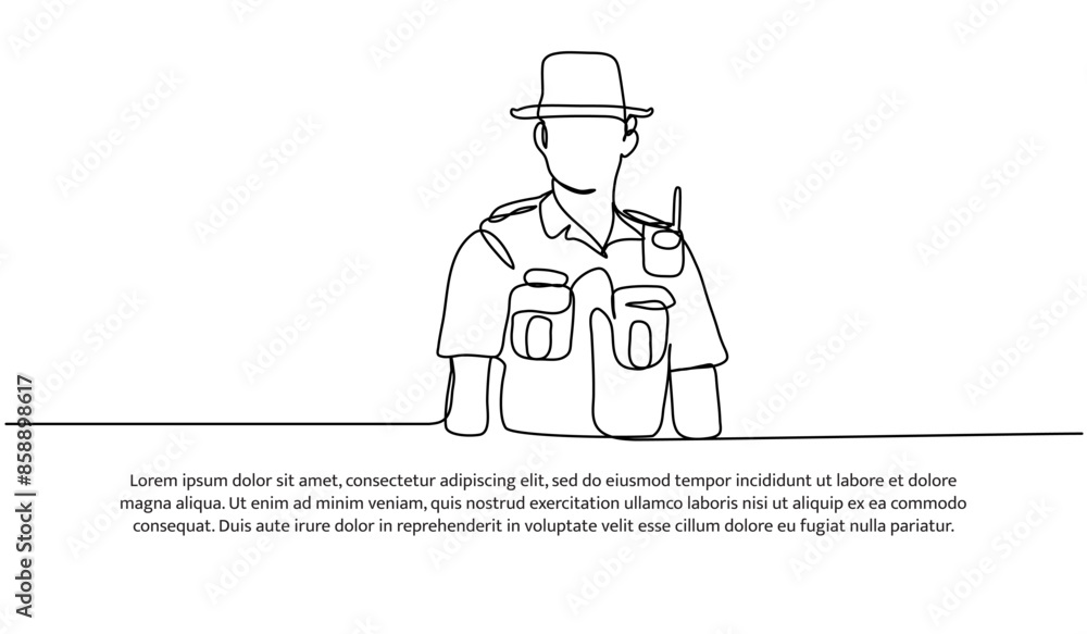 Poster continuous one line design of forest ranger.minimalist style vector illustration on white background