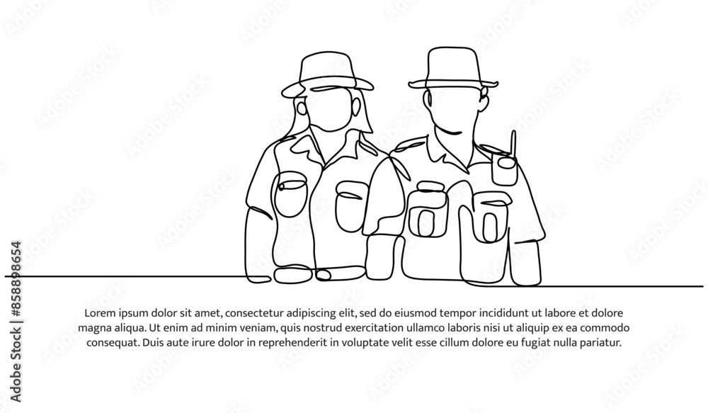 Poster continuous one line design of forest ranger.minimalist style vector illustration on white background
