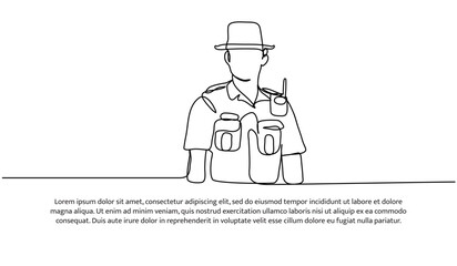 Continuous one line design of forest ranger.Minimalist style vector illustration on white background.