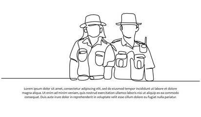 Continuous one line design of forest ranger.Minimalist style vector illustration on white background.