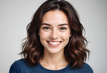 Naklejka premium Positive smiling woman on clean background