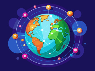 Earth with a web of interconnected digital nodes