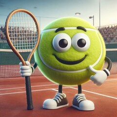 Tennis Ball holding a racket in the courtyard