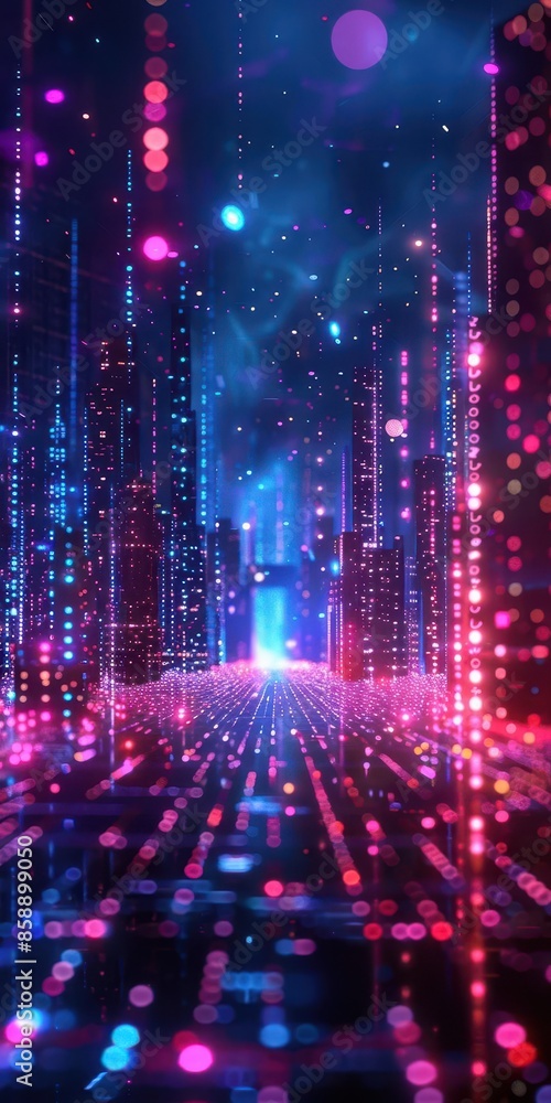 Poster futuristic and digital background with neon gradient colors, perfect for creating tech-focused verti