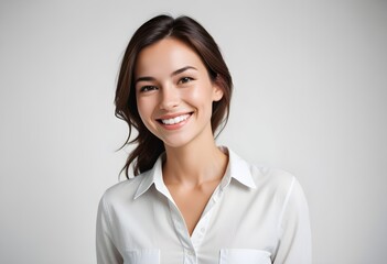 Fototapeta premium Positive smiling woman on clean background