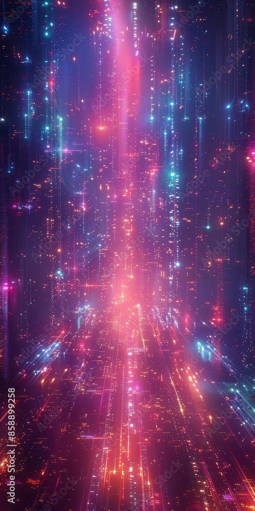 Poster a digital and futuristic backdrop featuring neon gradient colors, perfect for vertical posts focused