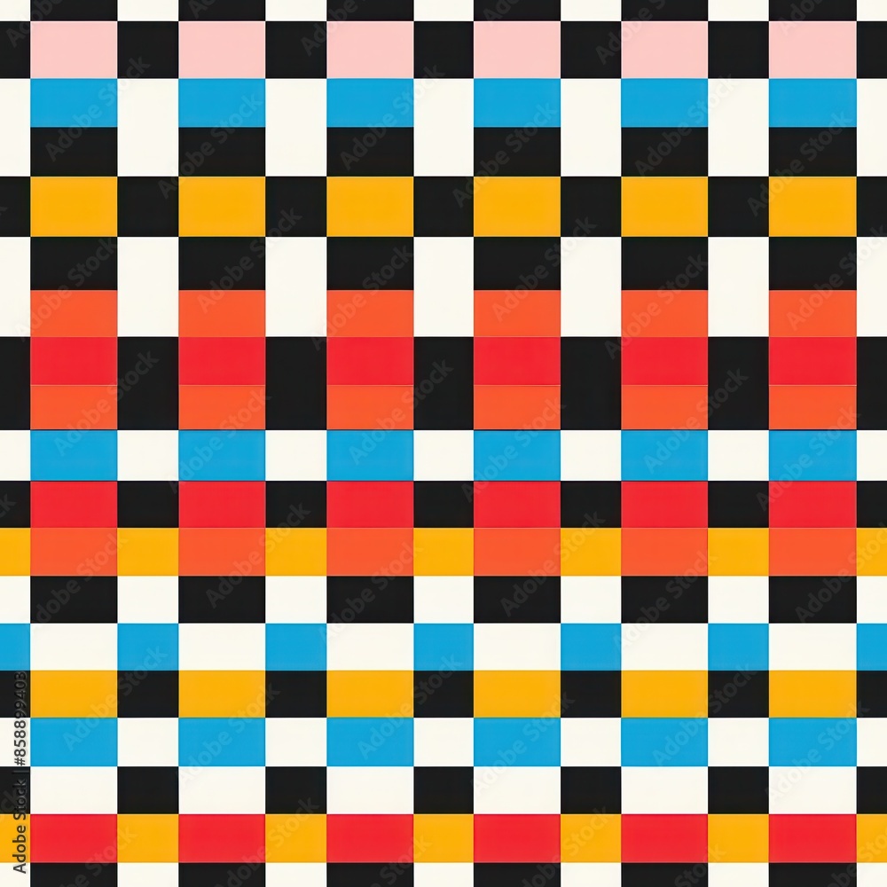 Leinwandbilder this image shows a colorful checkerboard pattern with black, white, red, yellow, blue, and pink squa