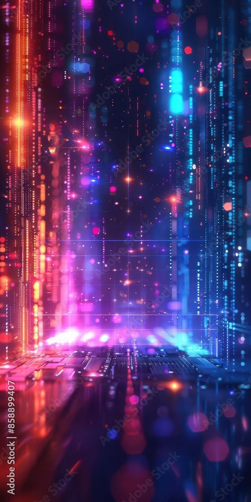 Poster futuristic and digital background with neon gradient colors, perfect for vertical posts focused on t