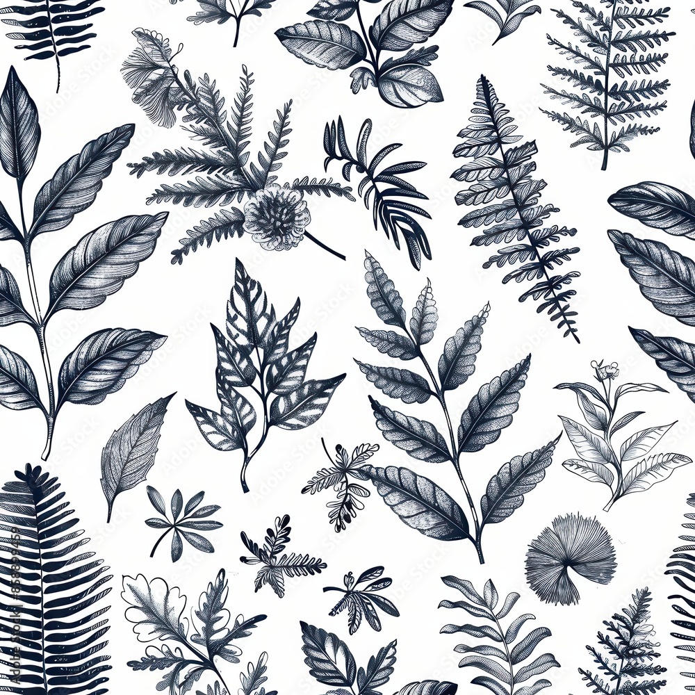 Poster this image showcases a repeating pattern of detailed, hand-drawn black and white floral elements. th