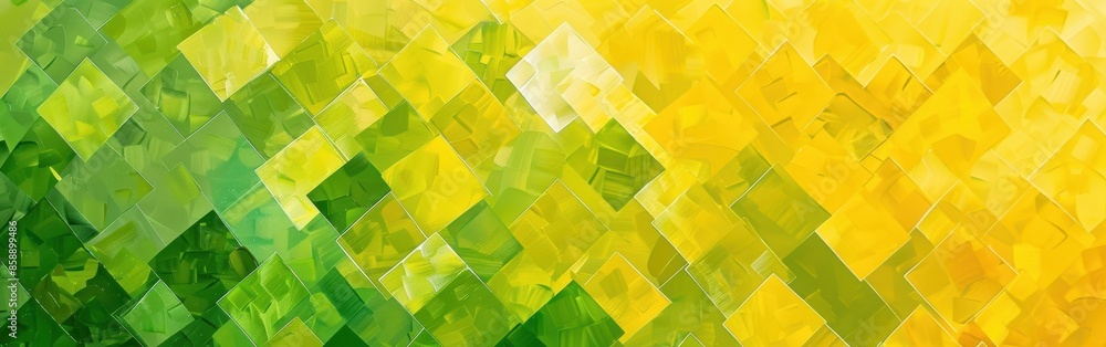 Leinwandbilder a painting of a yellow and green background with squares of different colors. the painting has a bri