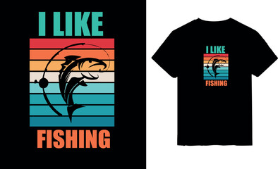 A black fishing logo T shirt design concept