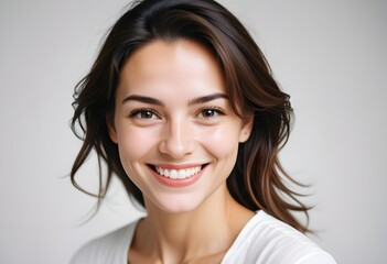 Positive smiling woman on clean background