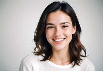 Fototapeta premium Positive smiling woman on white background