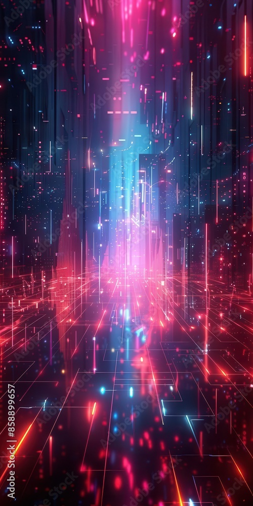 Poster a futuristic and digital background with neon gradient colors, perfect for vertical posts focused on