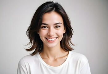 Positive smiling woman on white background