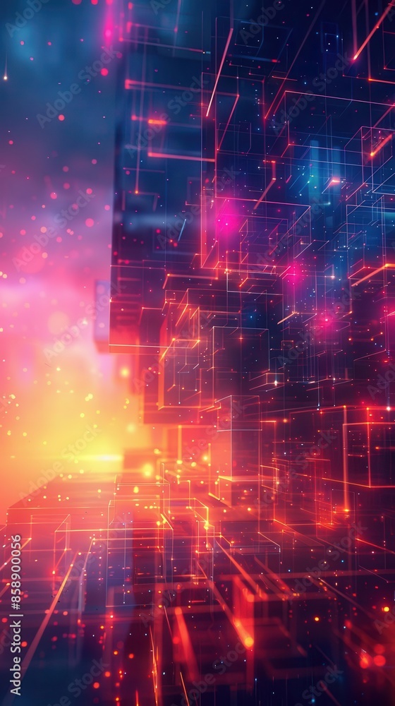 Poster futurism-inspired vertical video background with soft gradients and hi-tech elements, perfect for sh