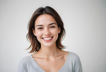 Obraz premium Positive smiling woman on white background