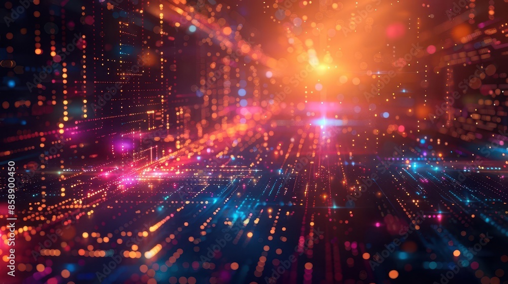Poster futurism-inspired background with hi-tech elements and gradient colors, perfect for promoting techno