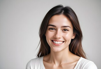Obraz premium Positive smiling woman on white background