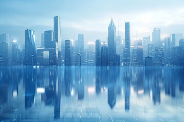 Fototapeta premium Modern city skyline with skyscrappers and reflection created with Generative AI