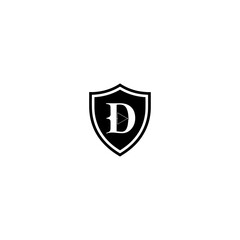 D monogram logo, shield, icon, symbol, security, sign, protection, badge, vector, illustration, emblem, secure, design, safety, heraldic, silver, metal, element, decoration, medieval, guard, label, bu