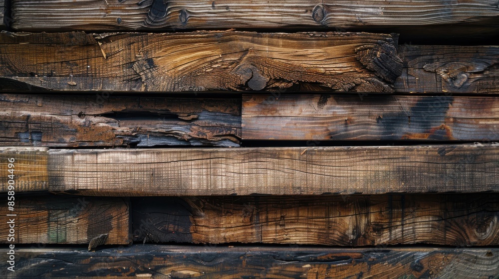 Poster a wooden wall with many different sized boards. the wood appears to be old and weathered, giving the