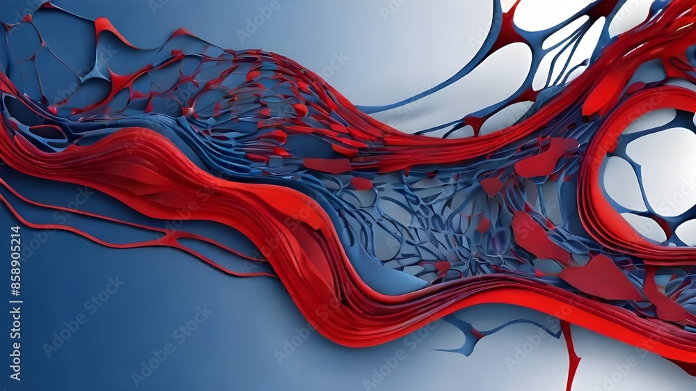 Poster blue-red abstract banner representing artificial intelligence, neural network, and computers.