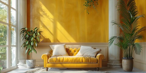 Vertical grooved column leading eyes to ornate capital, inspired by Behr color trends.