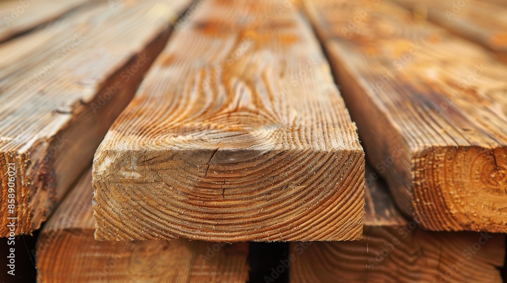 Poster a stack of wooden planks with a grainy texture. the wood appears to be freshly cut and is ready for 