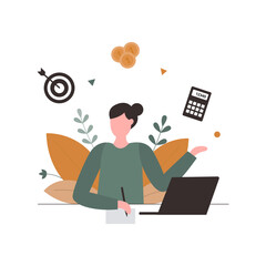 woman working on laptop flat illustration