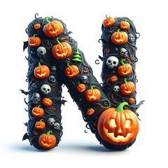 Halloween Letters, Letter N, Halloween alphabet, Halloween Word Art, Isolated on a white background