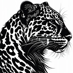 A black and white drawing of a leopard 's face