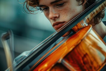 An individual practicing a musical instrument, representing the pursuit of artistic goals and personal passions. The focused and passionate expression on their face suggests dedication and continuous