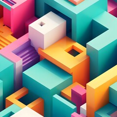 Vibrant Split-Complementary Geometric 3D Architecture Abstract Design