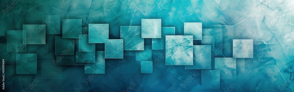 Poster a blue and white abstract painting with squares of different sizes. the squares are arranged in a wa
