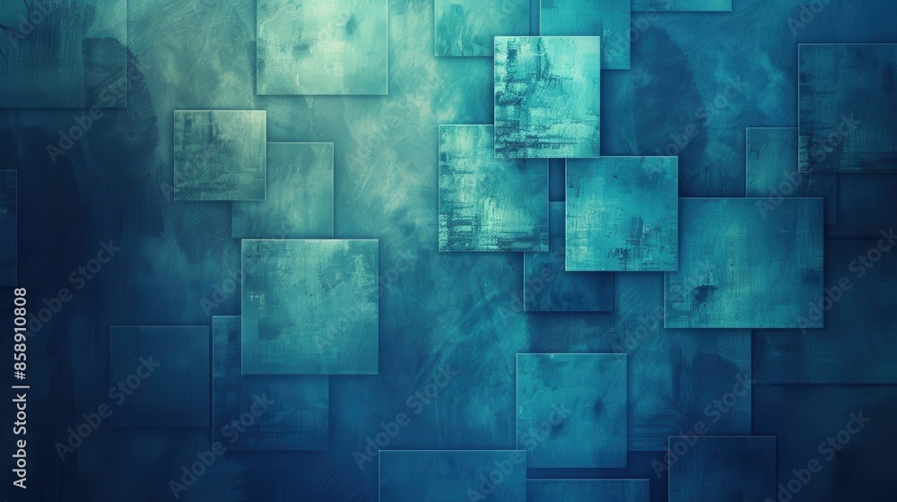 Poster a blue background with squares of different sizes