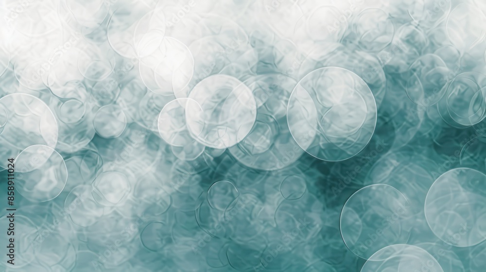 Poster The image is a blurry blue and white background with many circles. The circles are of different sizes and are scattered throughout the image. Scene is one of chaos and confusion