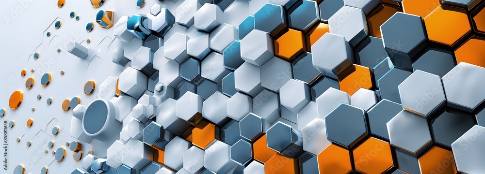 Poster 4. craft a visually striking 3d illustration featuring an abstract hexagonal tech background enhance