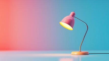 Pink vintage desk lamp on a blue and pink gradient background.