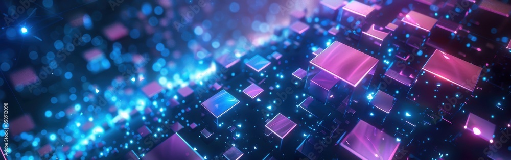 Poster A computer screen with a blue background and purple squares. The squares are lit up and appear to be part of a computer game