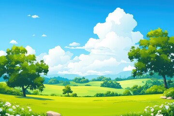 Fototapeta premium Summer Landscape with Lush Green Fields
