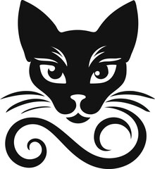 Majestic Cat Face Silhouette - Elegant Black and White Design , Vector 