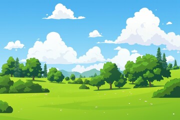 Obraz premium Cartoon Landscape with Lush Green Meadows and Fluffy Clouds