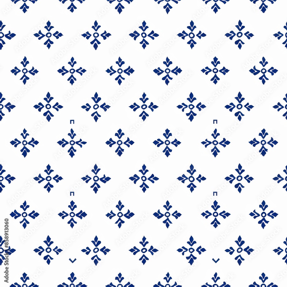 Poster a repeating pattern featuring a blue floral design on a white background. the floral design is in a 
